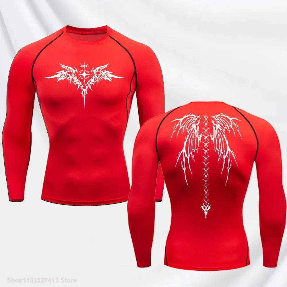 Alternative Print Running Compression T-Shirt Men's Quick-Drying Fitness Sportswear Gym Sports Long Sleeve Breathable Top S-3XL