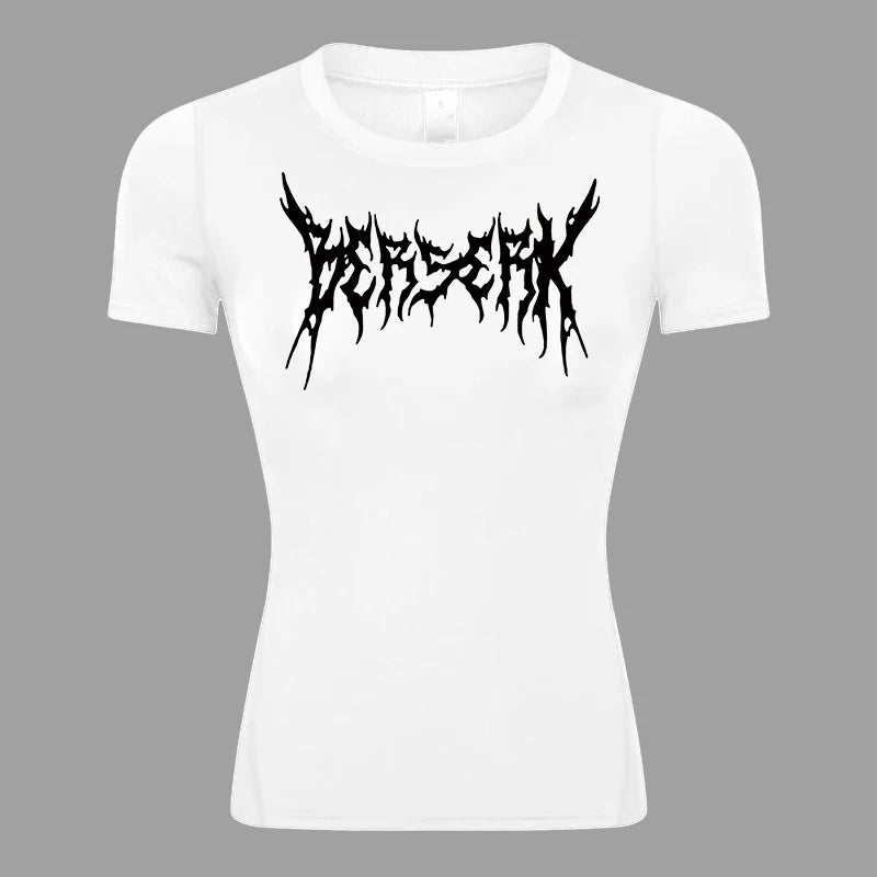 Graphic Short Sleeve Compression Shirt for Women Athletic Yoga Running Tees Tshirts Summer Gym Workout Quick Dry Baselayers Tops