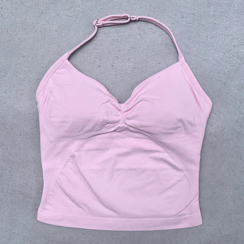 Adjustable Sports Strappy Top Women Backless Gym Top Built in Bra Yoga Clothing Sleeveless Shirts Workout Outfits Tank Top