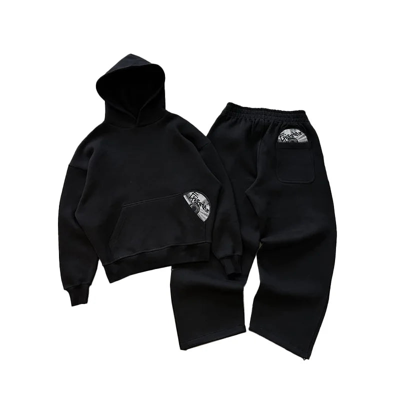 2026 Trendy High Street Retro Casual Streetwear Men's Sports Suit Y2K Harajuku Embroidered Hoodie men Hip-hop Loose Sweatpants