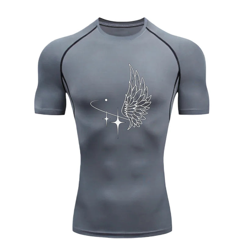 Wing Pattern 2026 Men's Sports T-shirt Training Fitness Compression Workout T-Shirt Quick Dry Short Sleeve T-Shirt For Men