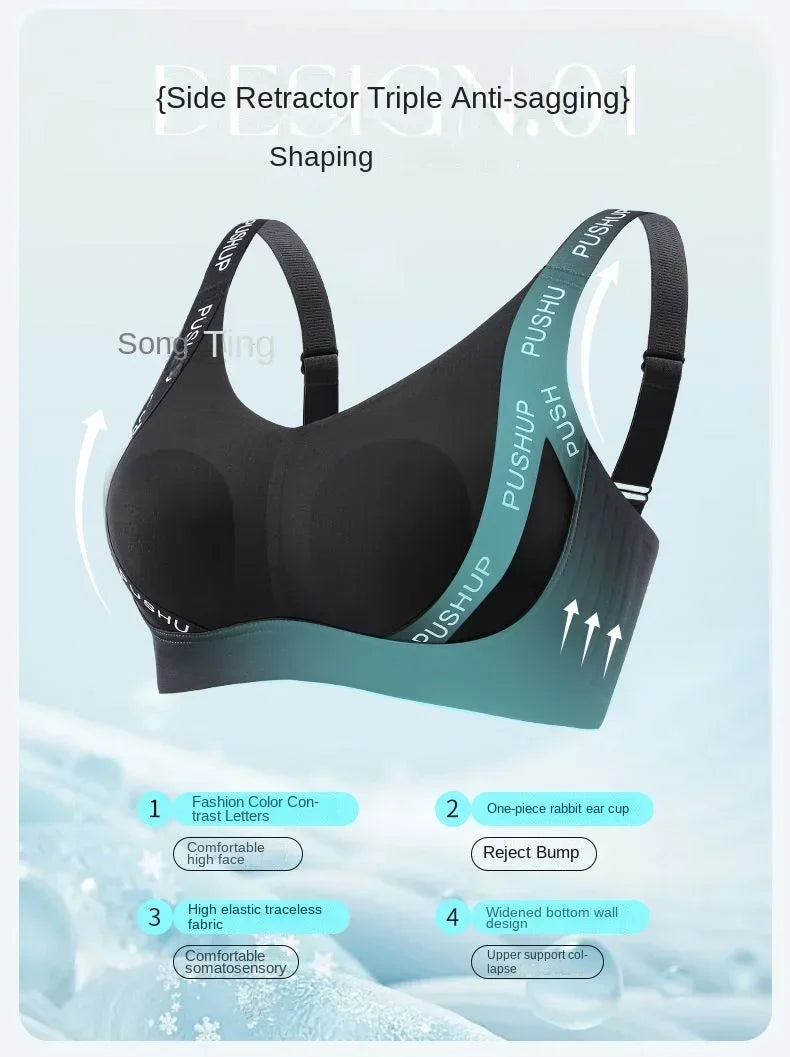 MOYISU JPN UK Full Cup Big Bra with Small Bra Women's Summer Thin Collection Breast Anti-sag Plus Size Seamless Sports Bra M-3XL