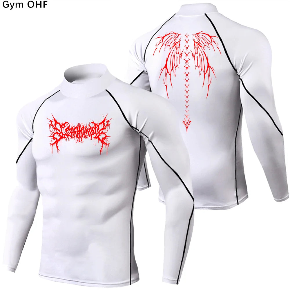 Y2K Men's Workout Compression Shirt Turtleneck Long Sleeve Hight Neck Rash Guard Gym Base Layer Athletic Gear Sports Shirts Men