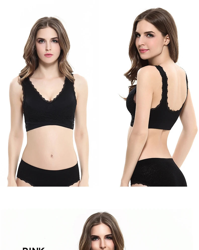 S-4XL Cross Side Buckle Sports Bra Sexy Lace Womens Underwear Thin No Rims Together Brassiere Seamless Shock-proof yoga Bralette