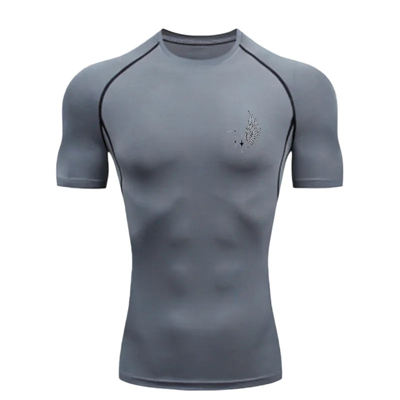 Wing Pattern 2026 Men's Sports T-shirt Training Fitness Compression Workout T-Shirt Quick Dry Short Sleeve T-Shirt For Men