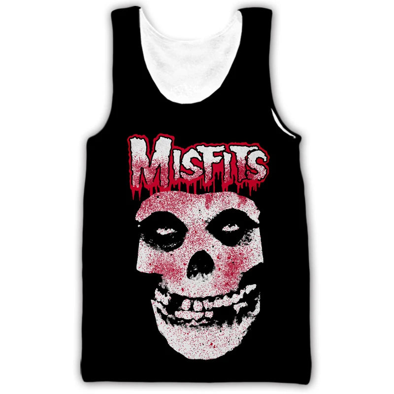 New Misfits Rock Band Tank Tops Skull 3D Print Streetwear Men's Oversized Sleeveless Tank Top Bodybuilding Gym Vest Man Clothing