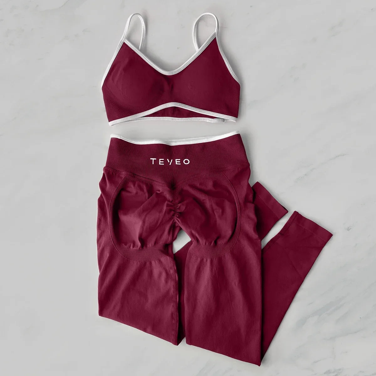 TEVEO 2 Pièces Ensemble De Sport Femme Leggings Vêtements D'Entraînement Ensemble De Soutien-gorge Sans Couture Scrunch Legging