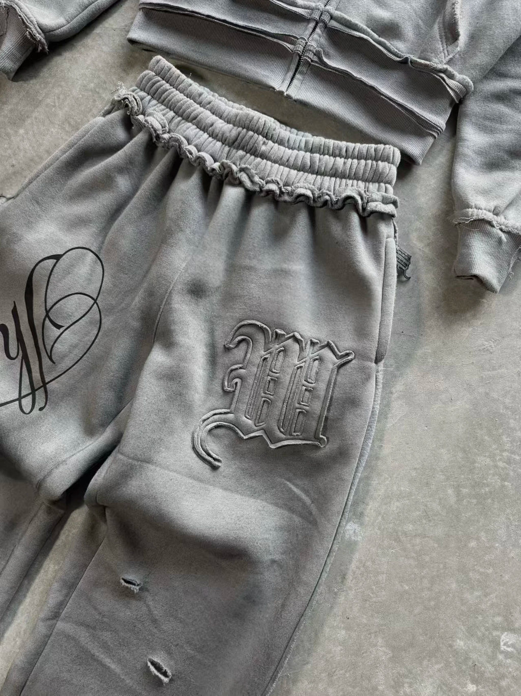 Y2K High Street Retro perforated patchwork double Hat Men Set Punk Hip-hop aged personality top hoodie Couple casual sportswear