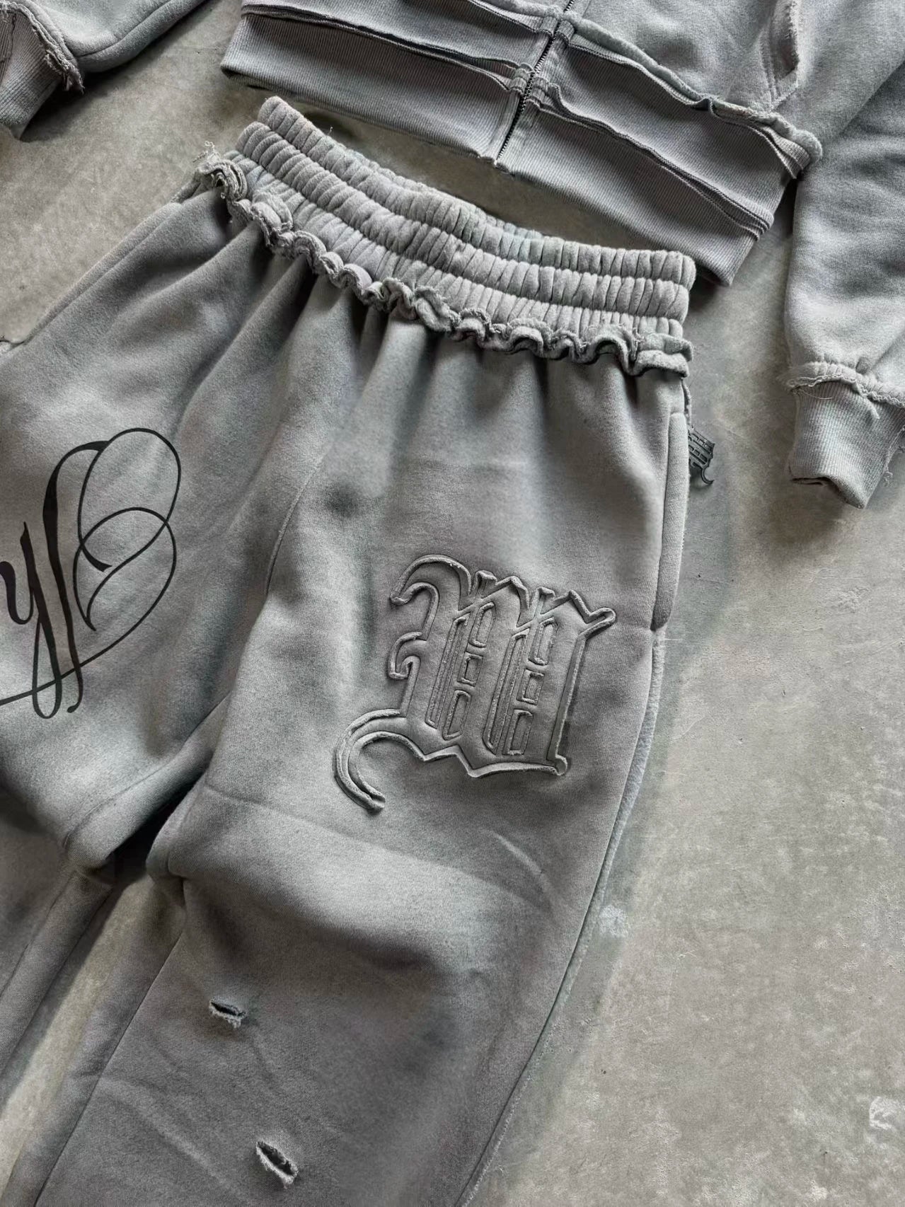 Y2K High Street Retro perforated patchwork double Hat Men Set Punk Hip-hop aged personality top hoodie Couple casual sportswear