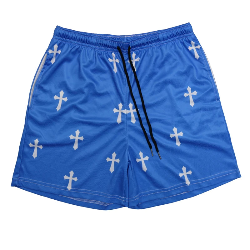 Y2K Christian Angel Cross Print Gym Shorts for Men Active Track Shorts with Pockets Athletic Workout Training Running Jogging