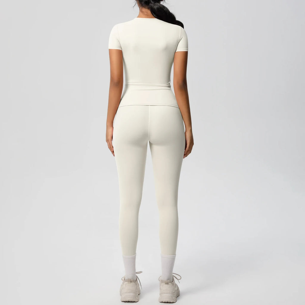 Women 2pcs Patchwork Sport Yoga Suit Gym Sports Crop Tops Sexy Bodycon Crop Tube Top Workout Leggins Booty Bum Leggins