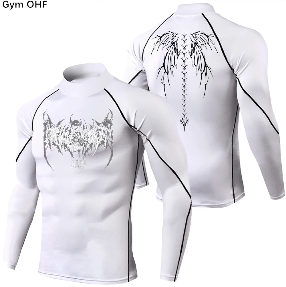 Y2K Men's Workout Compression Shirt Turtleneck Long Sleeve Hight Neck Rash Guard Gym Base Layer Athletic Gear Sports Shirts Men