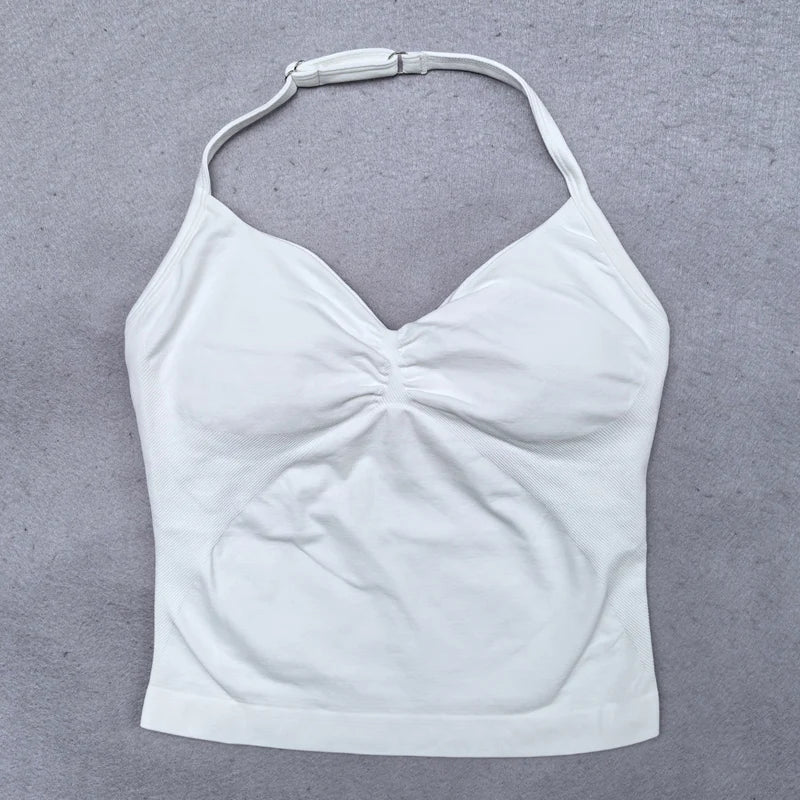Adjustable Sports Strappy Top Women Backless Gym Top Built in Bra Yoga Clothing Sleeveless Shirts Workout Outfits Tank Top