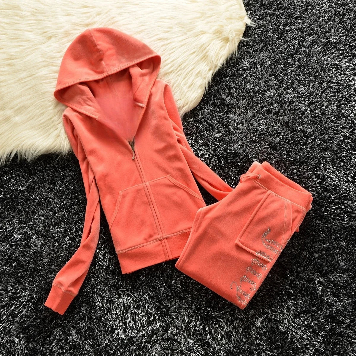 Winter Velvet Tracksuit for Women Juicy Tracksuit Heavy Duty Fleece Lined Hoodie and Pants Set | Solid Color Warm Jogger Outfit