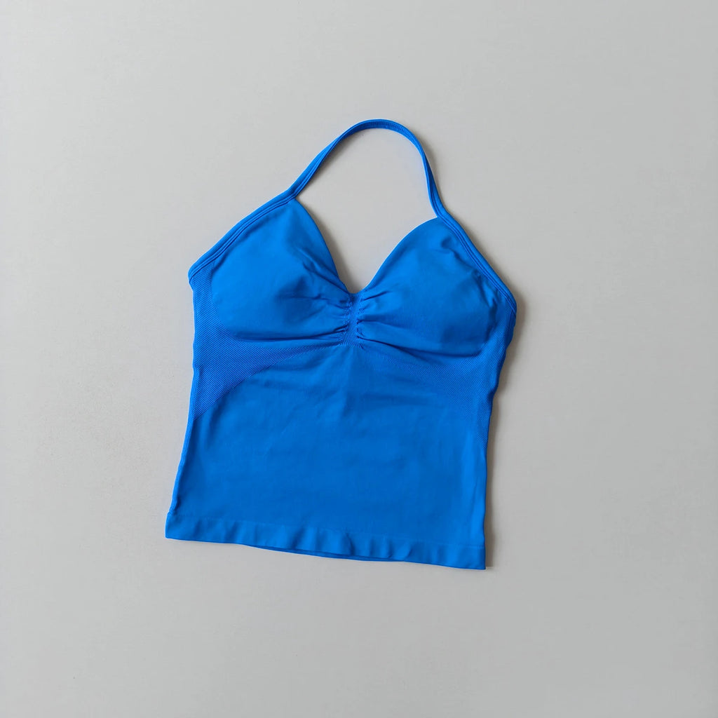 NO LOGO Women's Longline Strappy Backless Gym Top Scrunch Workout Open Back Bra Tank Top for Running Yoga Shirt