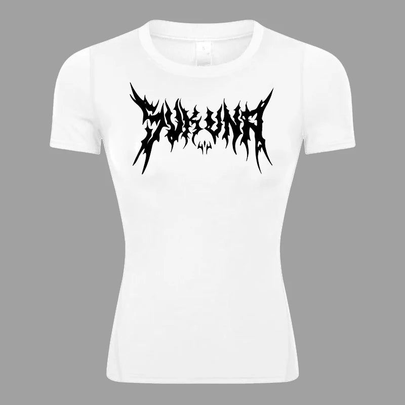 Graphic Short Sleeve Compression Shirt for Women Athletic Yoga Running Tees Tshirts Summer Gym Workout Quick Dry Baselayers Tops