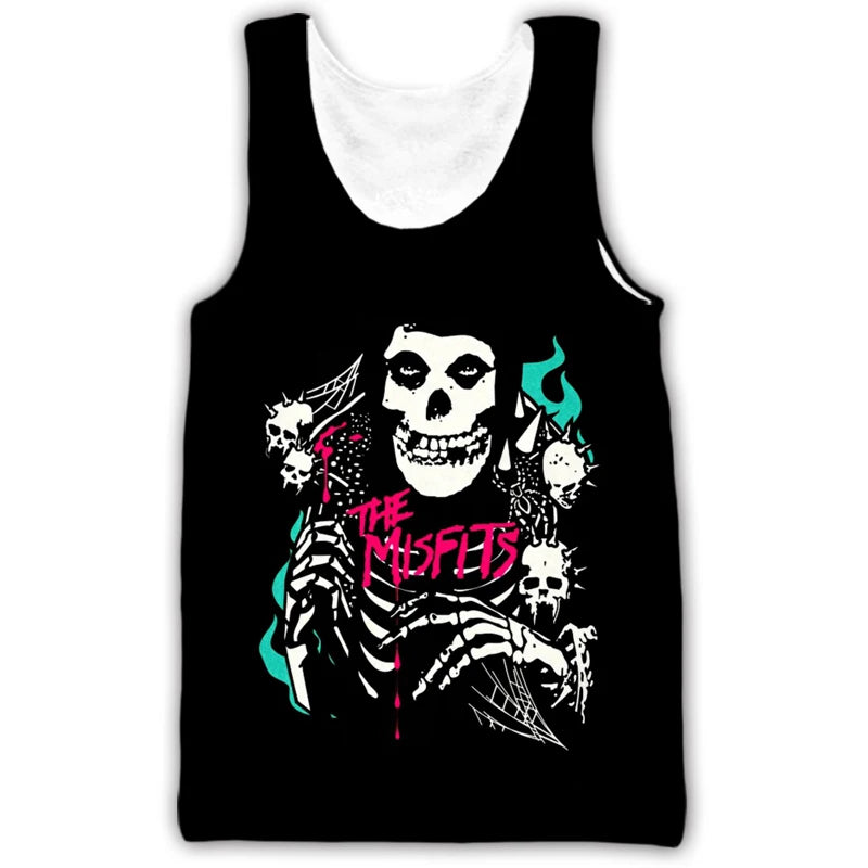 New Misfits Rock Band Tank Tops Skull 3D Print Streetwear Men's Oversized Sleeveless Tank Top Bodybuilding Gym Vest Man Clothing