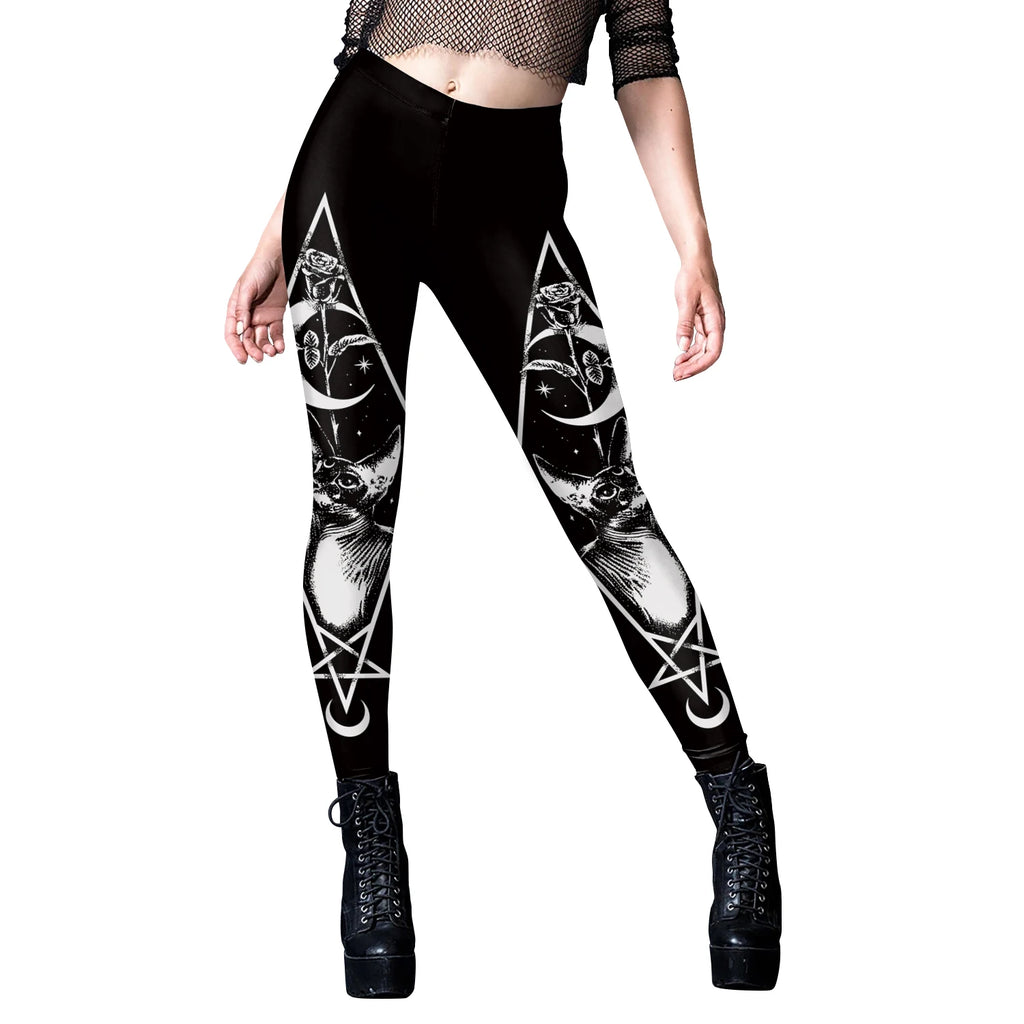 [You're My Secret] Sexy Women's Black Ouija Punk Rock Gothic Leggings For Women Push Up Fitness Legging Stretch Printed Leggins