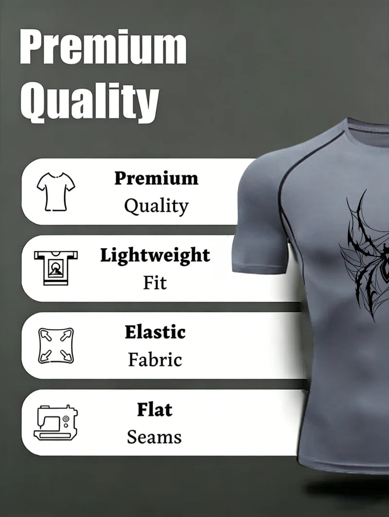 Spider Print 2026 Men's Sports T-shirt Training Fitness Compression Quick Dry Short Sleeve T-Shirt Athletic Tees Gym Wear