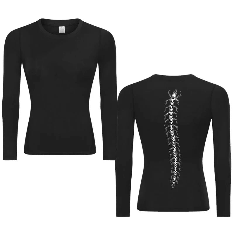 Graphic Print Compression Shirt for Women Gym Athletic Workout Running Quick Dry T-Shirts Spring Fall Long Sleeve Baselayer Tops