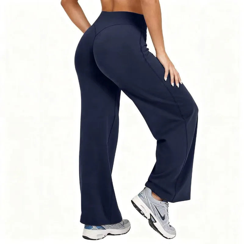 Women Plus Size Yoga Wide-leg Pants High Waist Stretchy Solid Color Leggings Running Pilates Sports Fashion Straight-Leg Pants