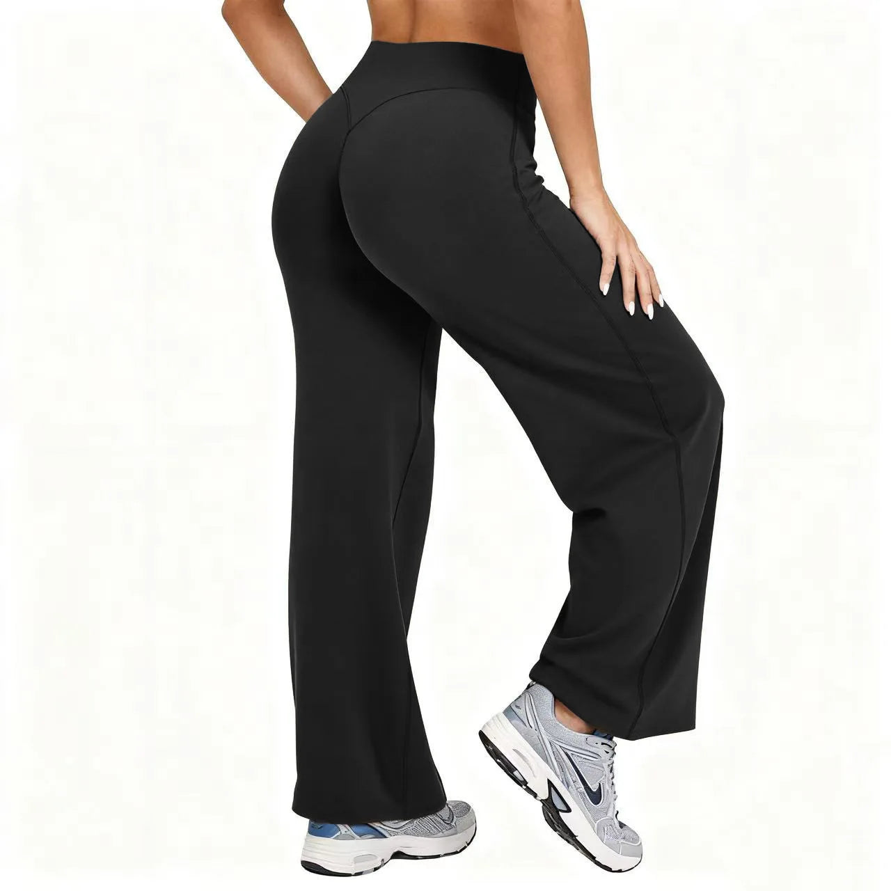 Women Plus Size Yoga Wide-leg Pants High Waist Stretchy Solid Color Leggings Running Pilates Sports Fashion Straight-Leg Pants