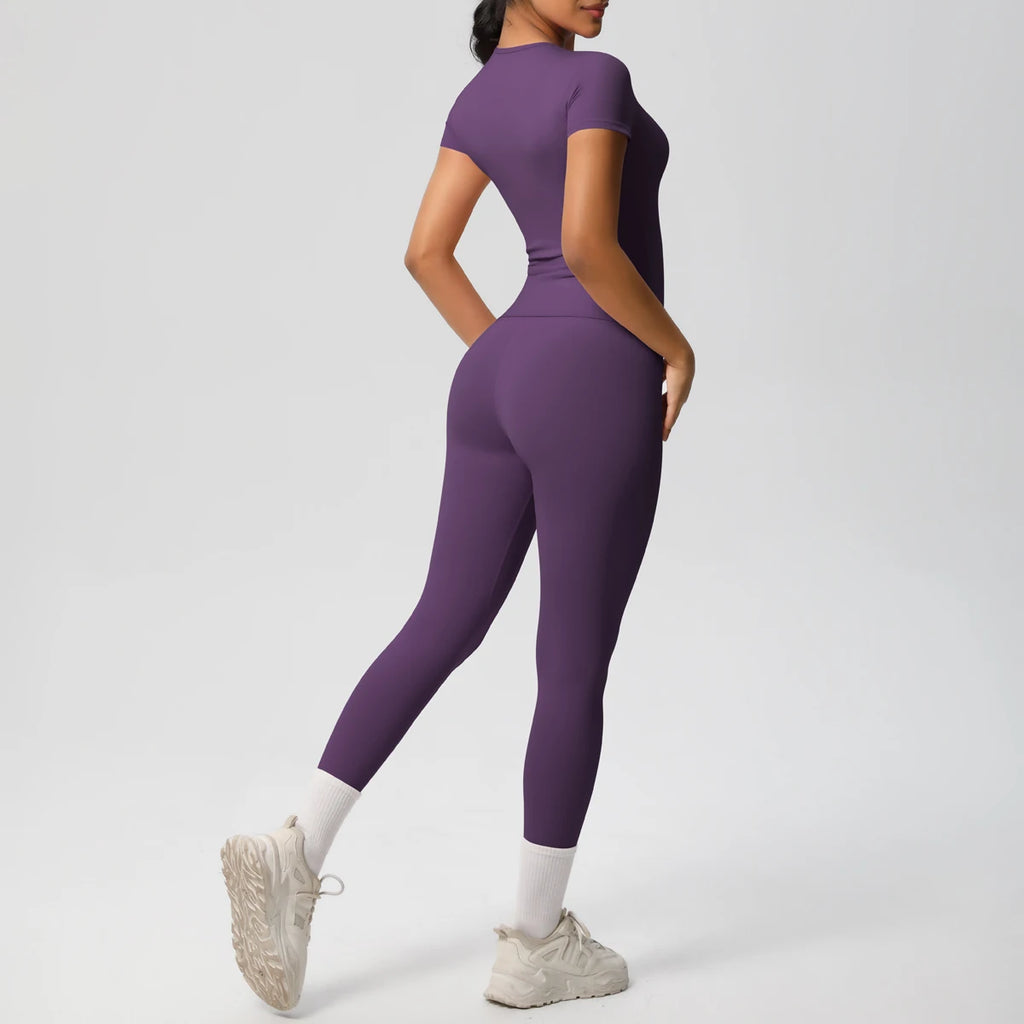 Women 2pcs Patchwork Sport Yoga Suit Gym Sports Crop Tops Sexy Bodycon Crop Tube Top Workout Leggins Booty Bum Leggins