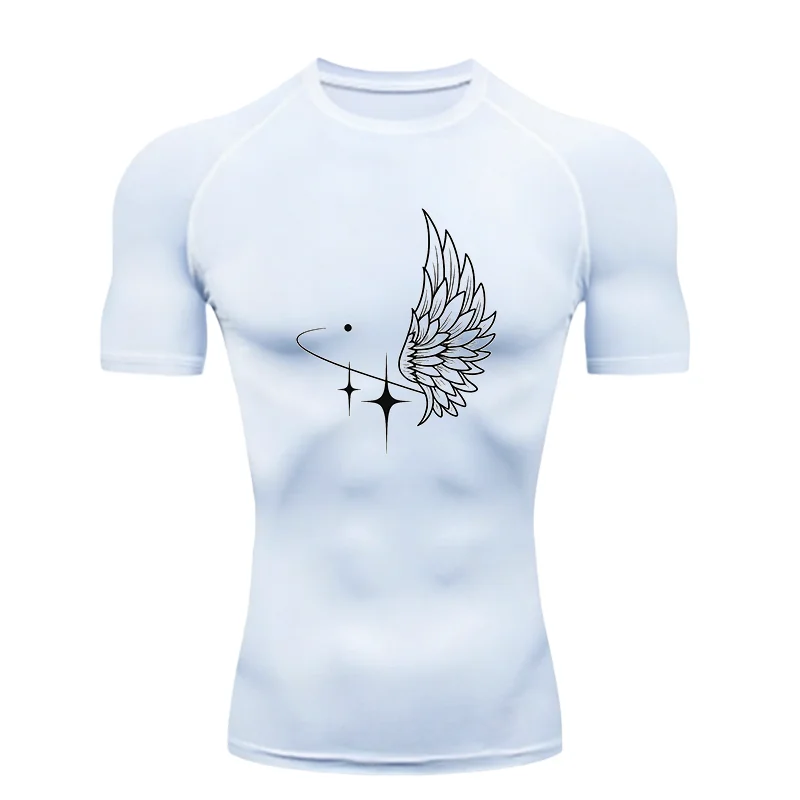 Wing Pattern 2026 Men's Sports T-shirt Training Fitness Compression Workout T-Shirt Quick Dry Short Sleeve T-Shirt For Men