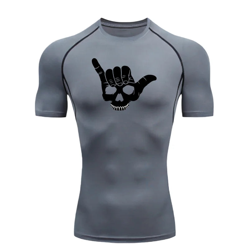 Skeleton Print 2026 Men's Sports T-shirt Training Fitness Compression Workout T-Shirt Men's T-shirt Gym Wear