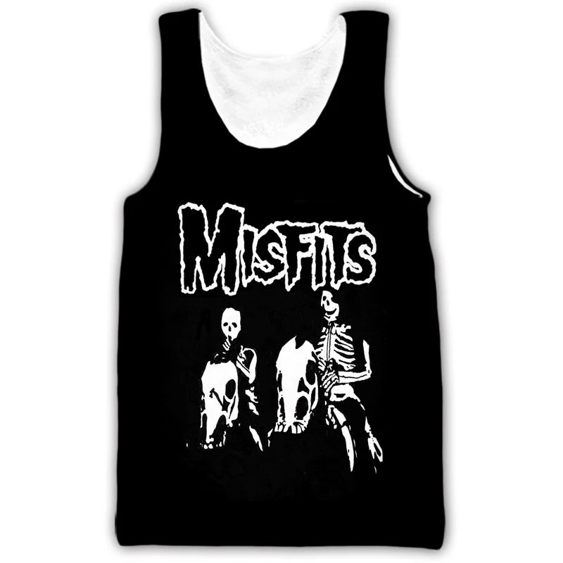 New Misfits Rock Band Tank Tops Skull 3D Print Streetwear Men's Oversized Sleeveless Tank Top Bodybuilding Gym Vest Man Clothing