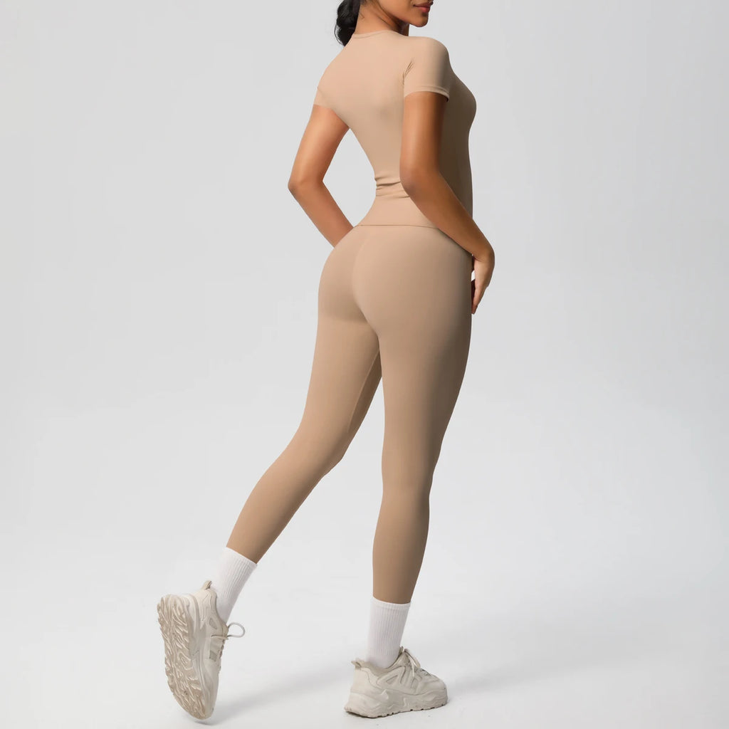 Women 2pcs Patchwork Sport Yoga Suit Gym Sports Crop Tops Sexy Bodycon Crop Tube Top Workout Leggins Booty Bum Leggins