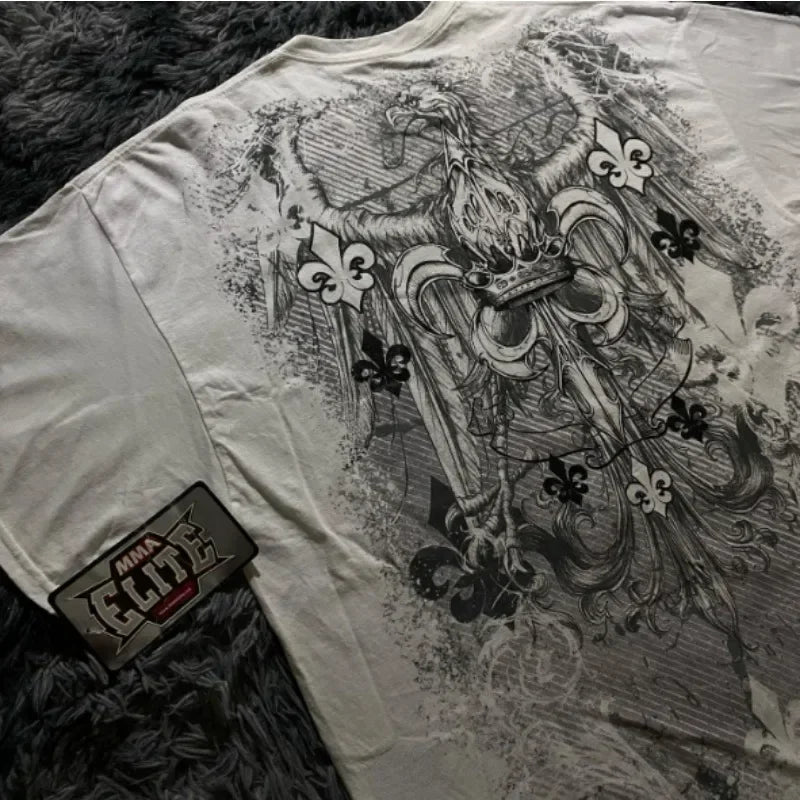 90s American Suffering Trendy Retro Fashion Print Round Neck Short Sleeved T shirt Women Y2K Street Style Gothic Couple Sports