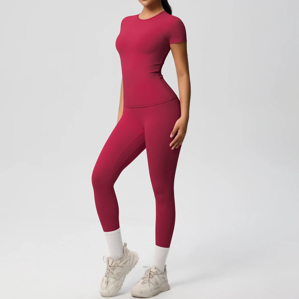 Women 2pcs Patchwork Sport Yoga Suit Gym Sports Crop Tops Sexy Bodycon Crop Tube Top Workout Leggins Booty Bum Leggins