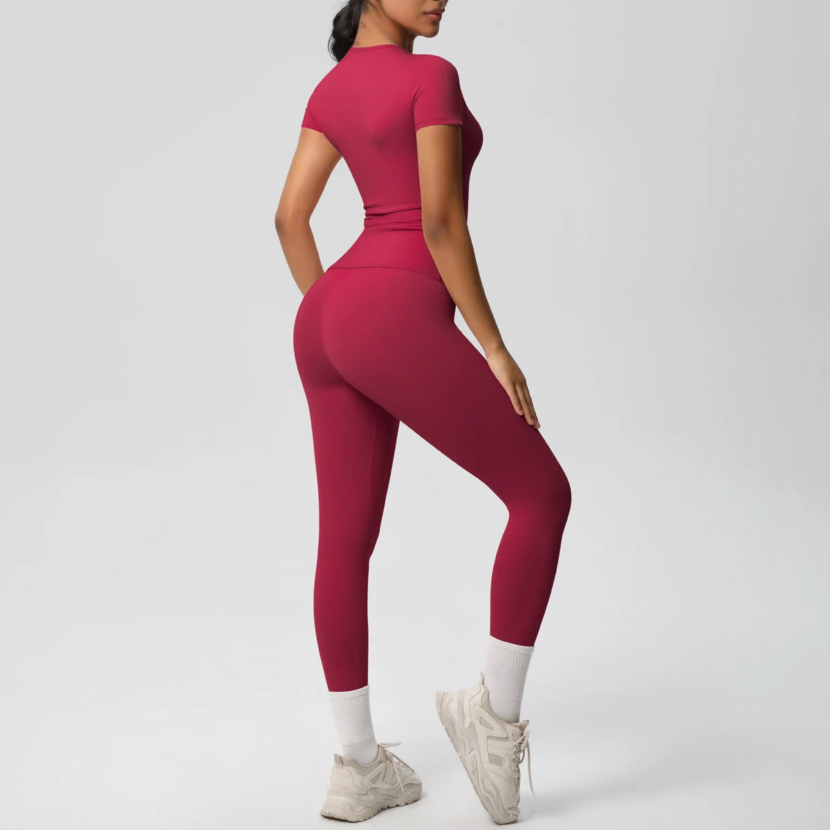 Women 2pcs Patchwork Sport Yoga Suit Gym Sports Crop Tops Sexy Bodycon Crop Tube Top Workout Leggins Booty Bum Leggins