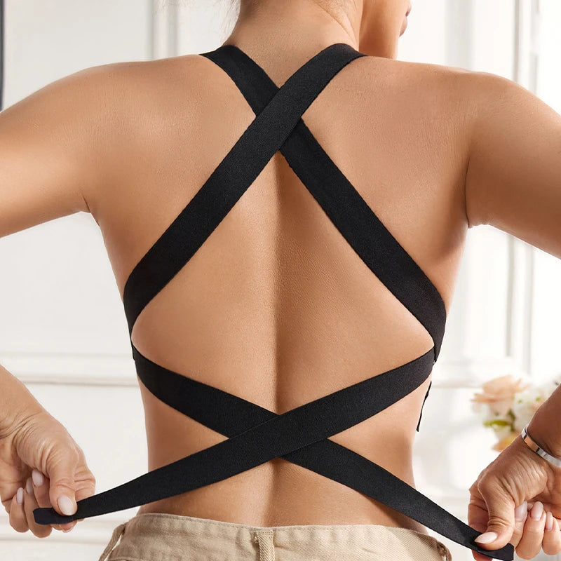 Women's Push-Up Wireless Bra Lightweight Comfort Style with Side Closure Cross-Back Straps Seamless Breathable Sports Bra