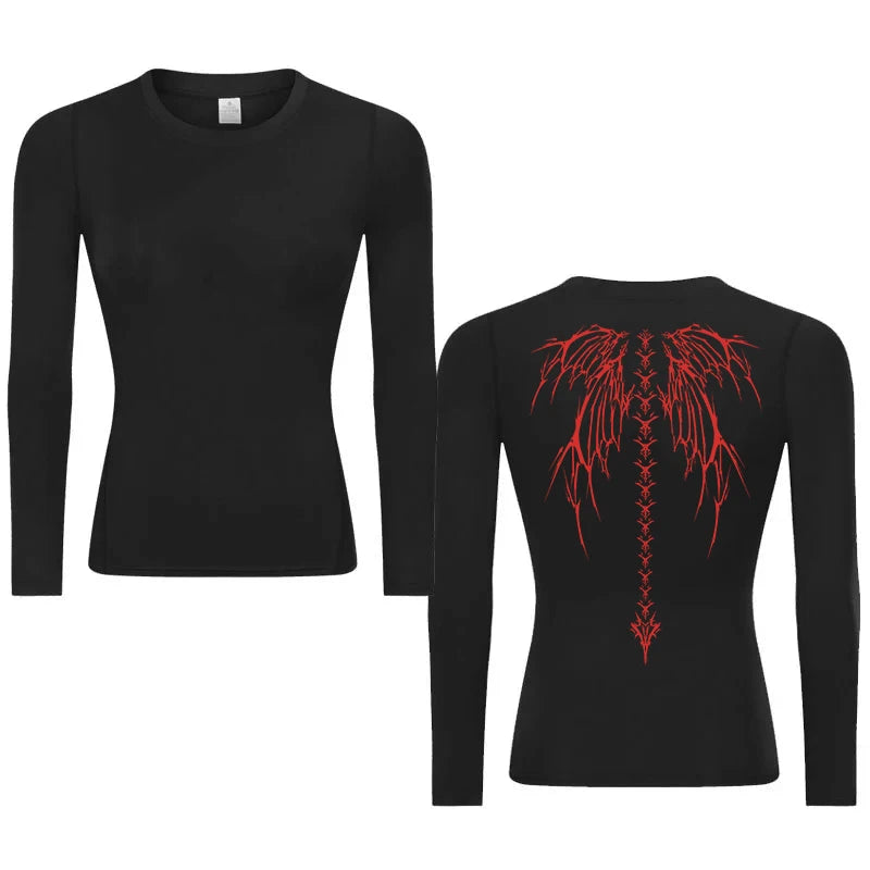 Graphic Print Compression Shirt for Women Gym Athletic Workout Running Quick Dry T-Shirts Spring Fall Long Sleeve Baselayer Tops