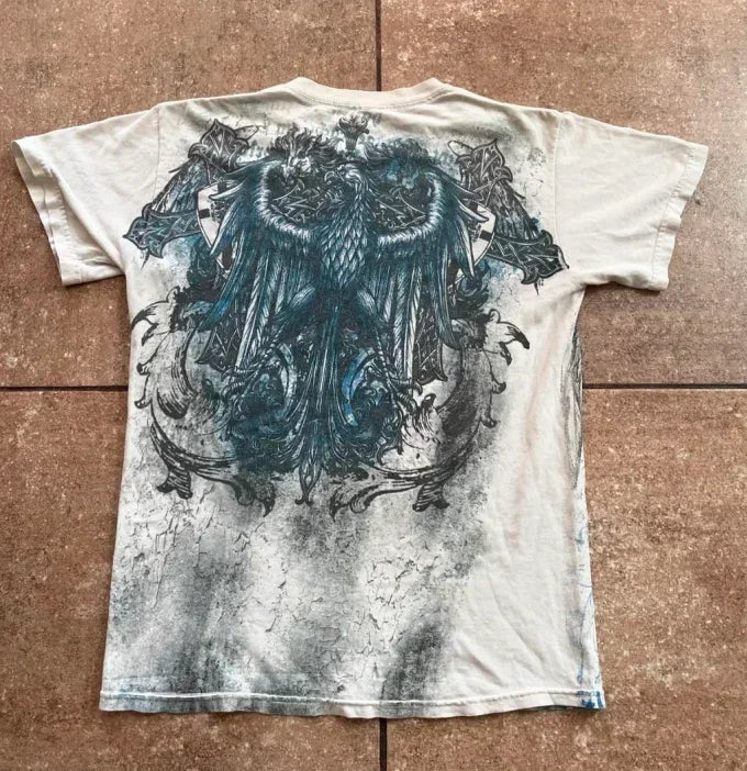 90s American Suffering Trendy Retro Fashion Print Round Neck Short Sleeved T shirt Women Y2K Street Style Gothic Couple Sports