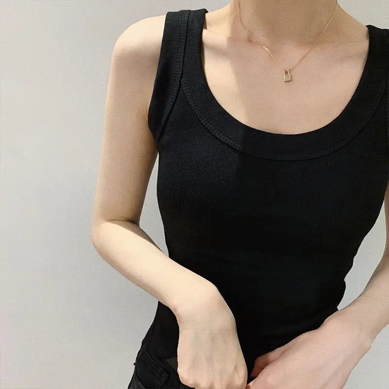 YSZWDBLX Women Tanks Solid Summer Slim Fit Cotton Bottoming Shirts Grey White Black Sexy Womens Clothing Casual Tank Tops