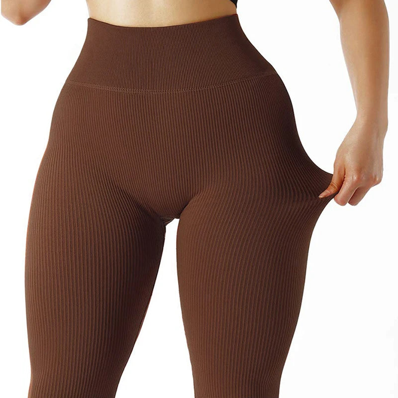 High Waisted Seamless Yoga Leggings, Ribbed Sportswear Tights, Fitness Apparel for Women, Gym and Casual Wear For Fall & Winter