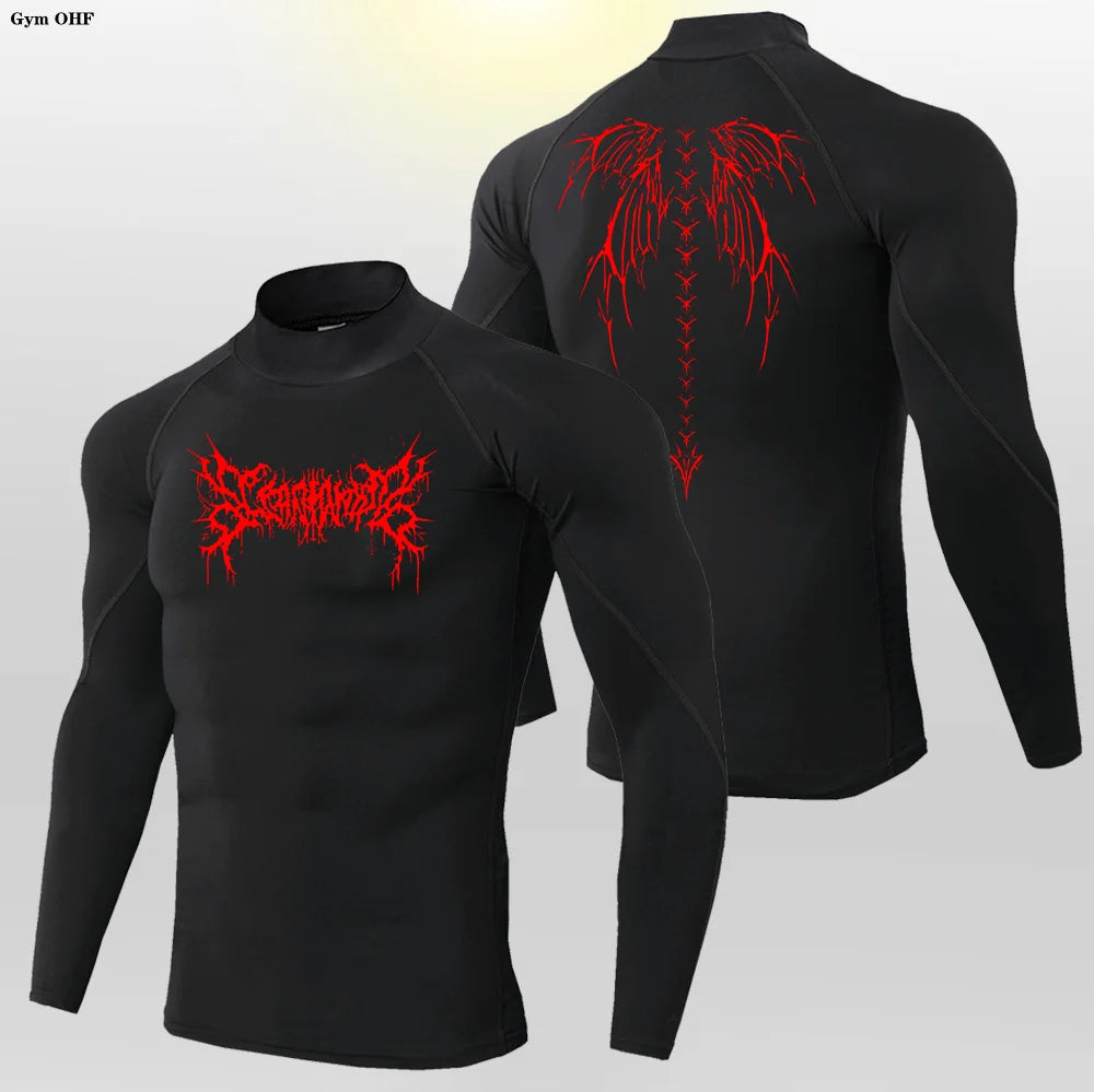 Y2K Men's Workout Compression Shirt Turtleneck Long Sleeve Hight Neck Rash Guard Gym Base Layer Athletic Gear Sports Shirts Men