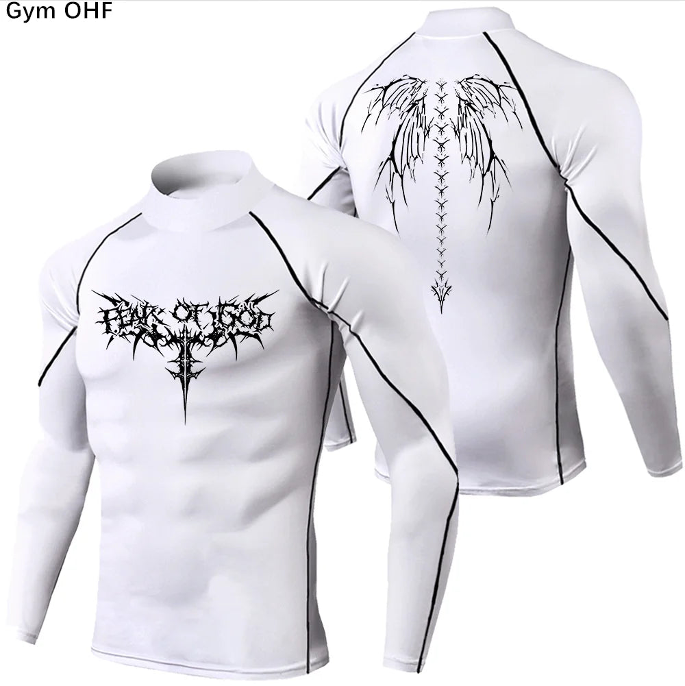 Y2K Men's Workout Compression Shirt Turtleneck Long Sleeve Hight Neck Rash Guard Gym Base Layer Athletic Gear Sports Shirts Men