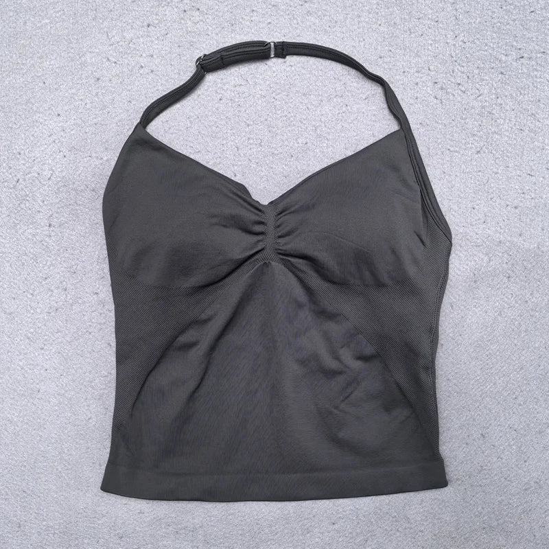 Seamless Yoga Set Women 2Pcs Padded Halter Tank Top Scrunch Butt Lifting Gym Leggings Set Woman Sportswear Workout Clothes