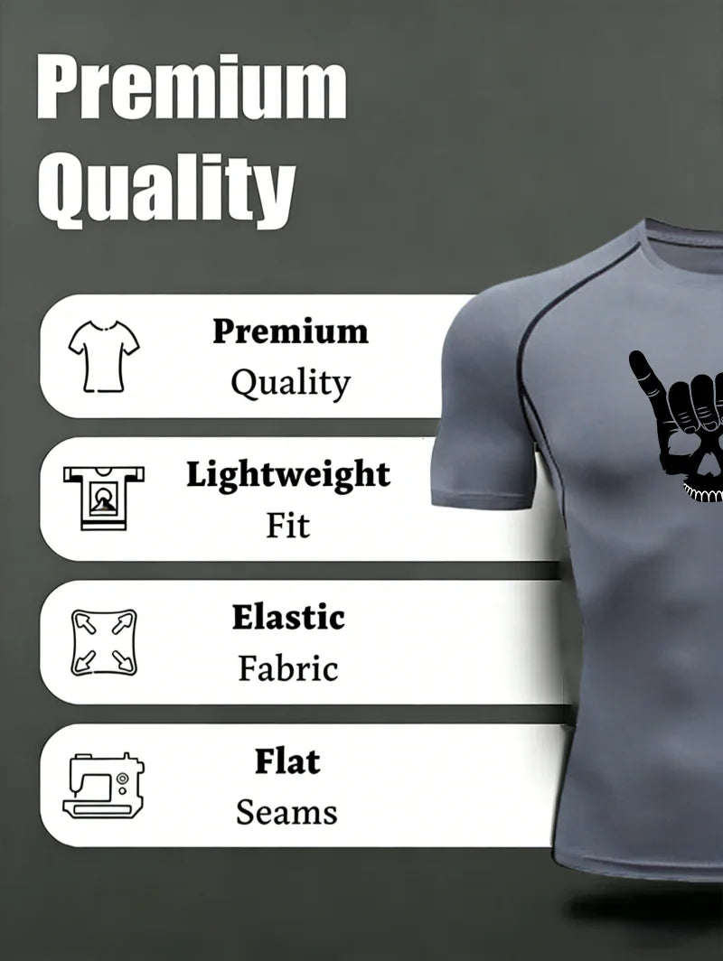 Skeleton Print 2026 Men's Sports T-shirt Training Fitness Compression Workout T-Shirt Men's T-shirt Gym Wear