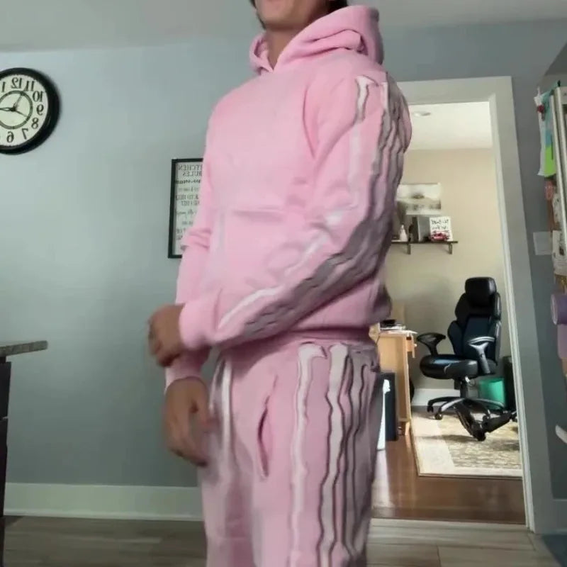 2 Pcs Tracksuit Co-ords Y2K Retro Casual Sweatpants Pullover Stripe Embroidery Fleece-lined Trendy Streetwear Unisex Sports Suit