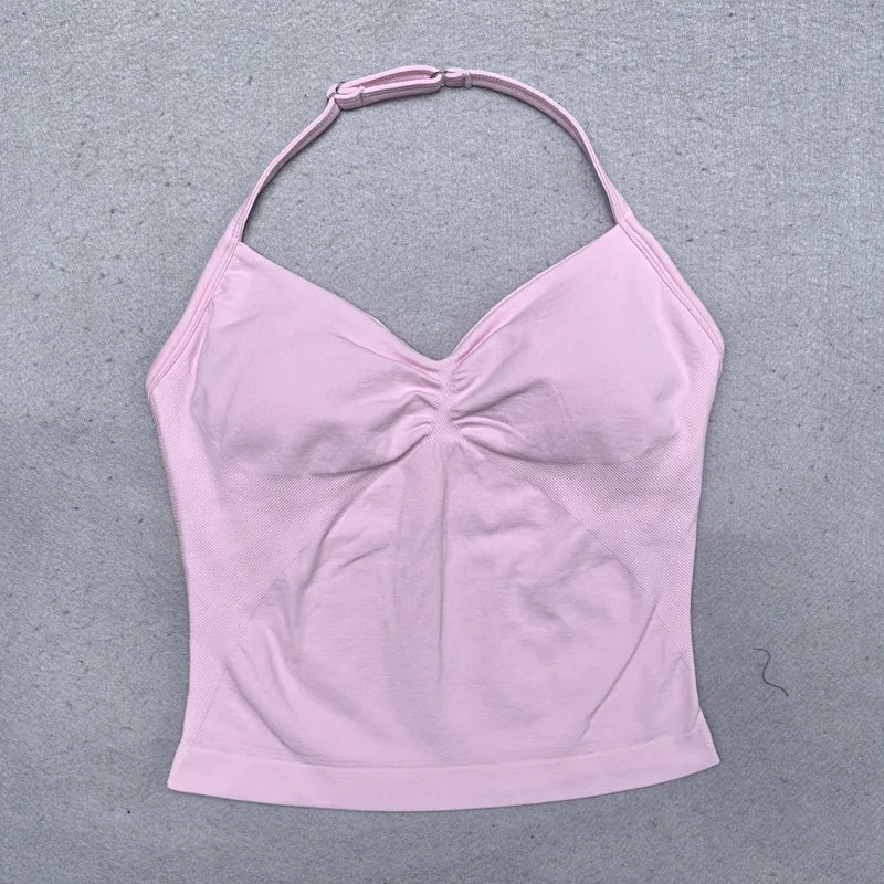 Seamless Yoga Set Women 2Pcs Padded Halter Tank Top Scrunch Butt Lifting Gym Leggings Set Woman Sportswear Workout Clothes