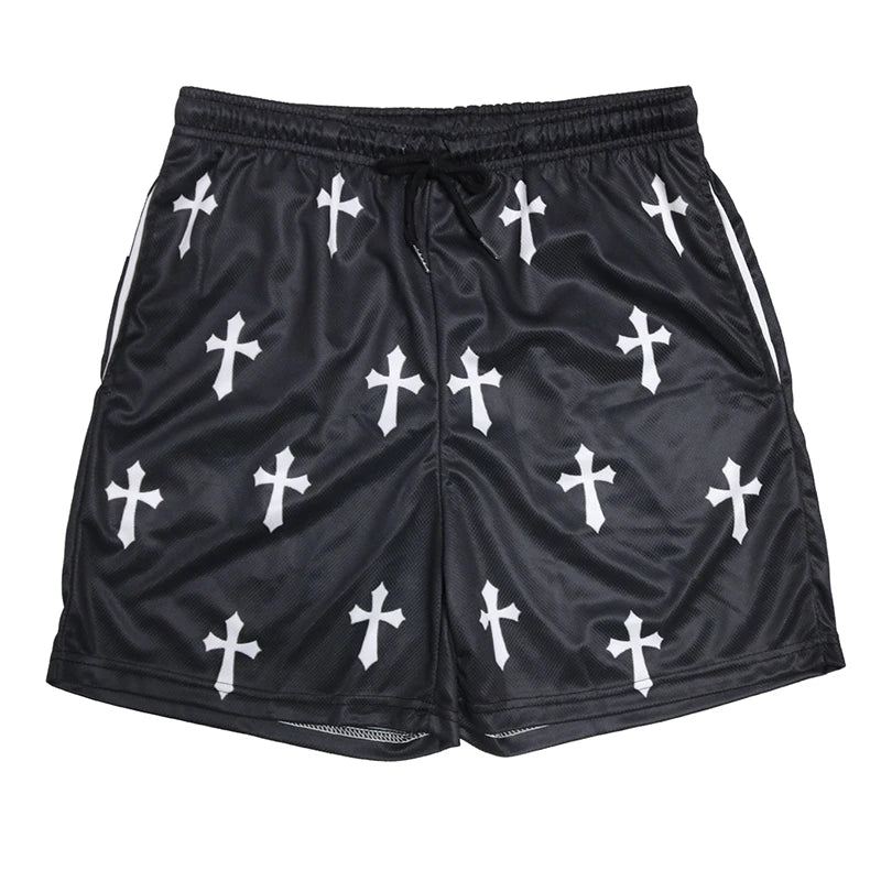 Y2K Christian Angel Cross Print Gym Shorts for Men Active Track Shorts with Pockets Athletic Workout Training Running Jogging