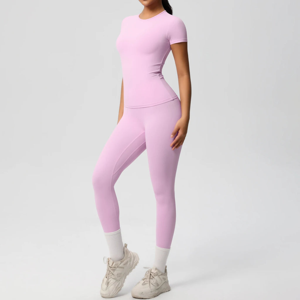 Women 2pcs Patchwork Sport Yoga Suit Gym Sports Crop Tops Sexy Bodycon Crop Tube Top Workout Leggins Booty Bum Leggins