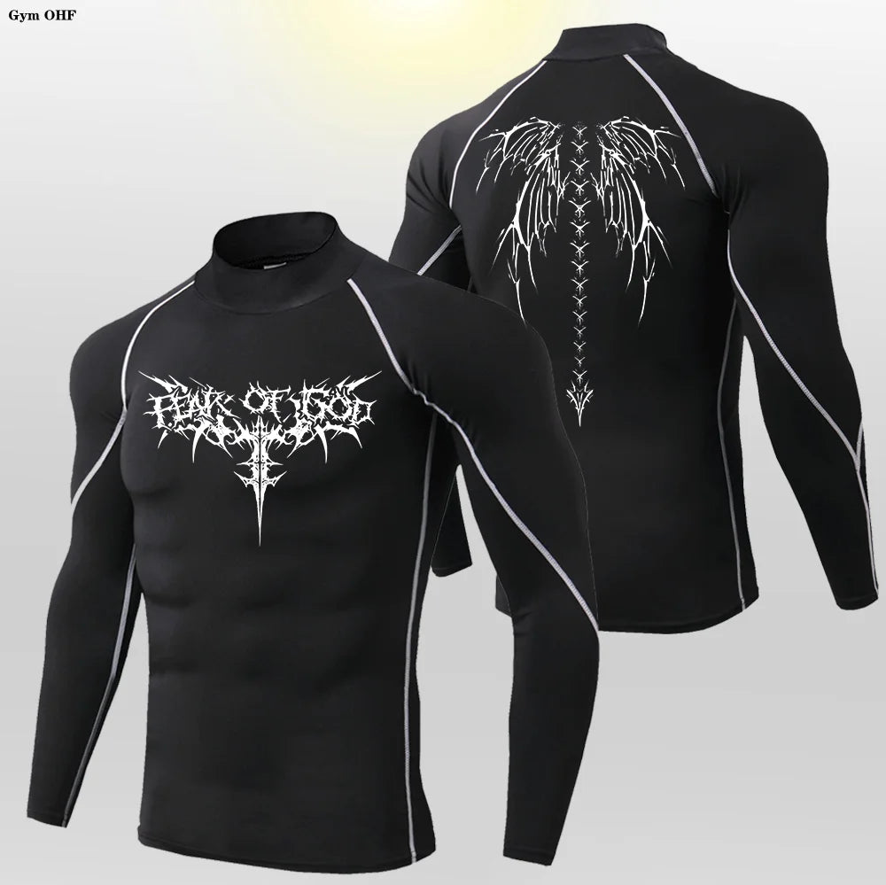 Y2K Men's Workout Compression Shirt Turtleneck Long Sleeve Hight Neck Rash Guard Gym Base Layer Athletic Gear Sports Shirts Men