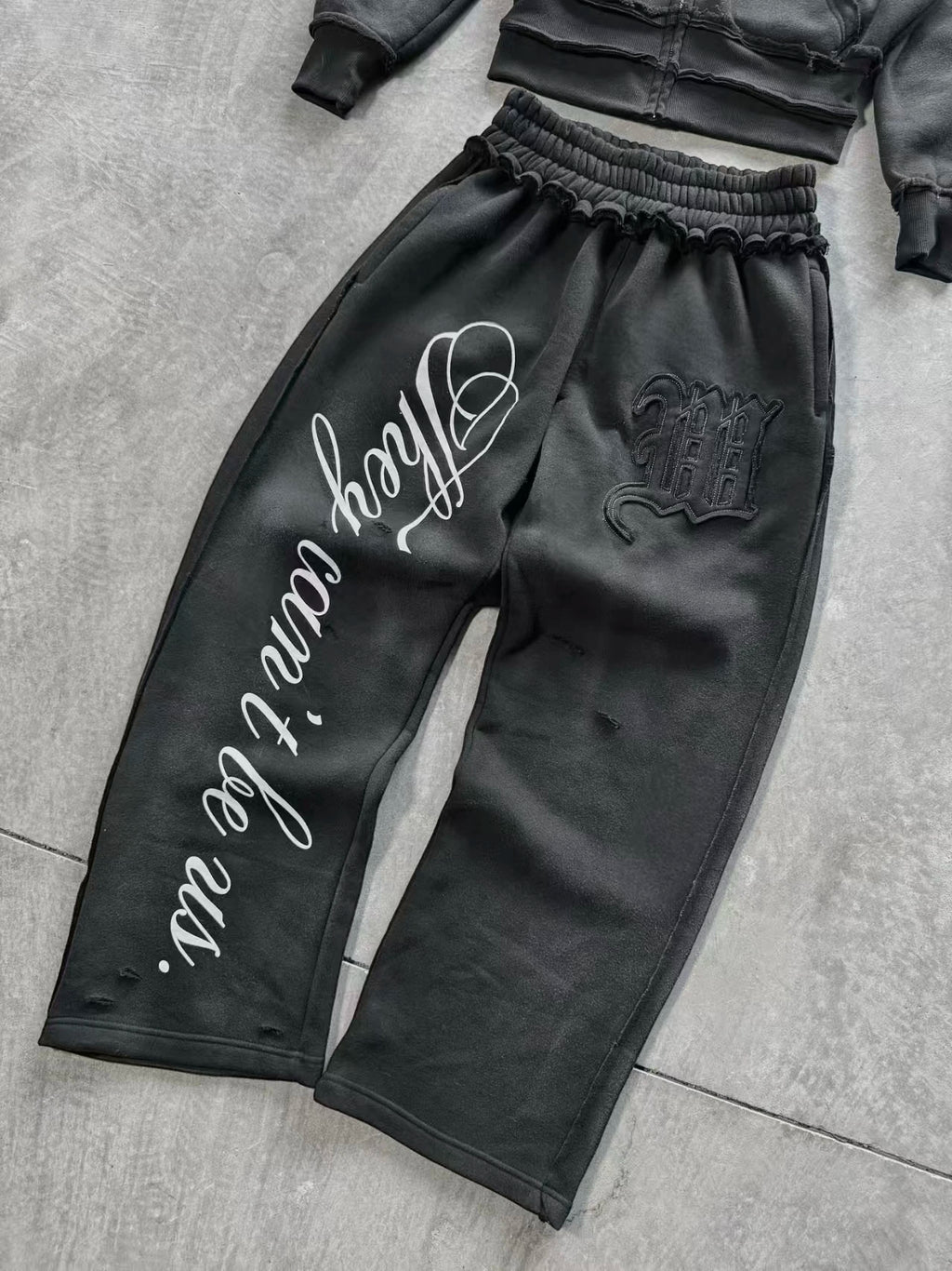 Y2K High Street Retro perforated patchwork double Hat Men Set Punk Hip-hop aged personality top hoodie Couple casual sportswear