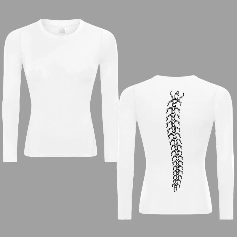 Graphic Print Compression Shirt for Women Gym Athletic Workout Running Quick Dry T-Shirts Spring Fall Long Sleeve Baselayer Tops